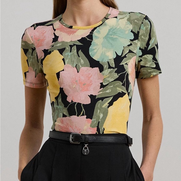 Lauren Ralph Lauren Tops - Floral Short Sleeve Stretch Cotton Crewneck Tee